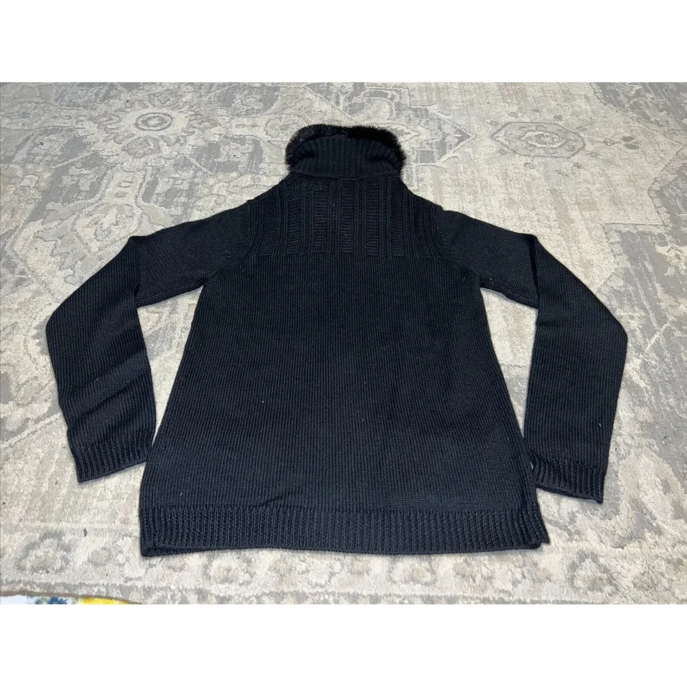 New Gap Kids Girls Sz XXL 14-16 Sweater‎ Wool Blend Black Zip Faux Fur Collar